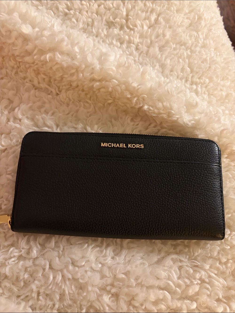 Michael Kors Black Leather Zip Wallet with Gold Logo
